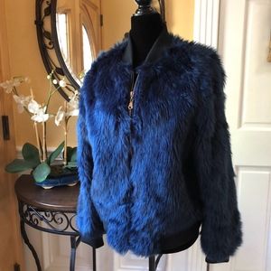 navy blue fur jacket